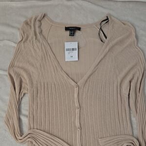 Forever 21 Cream Ribbed Cardigan Sweater SKU20